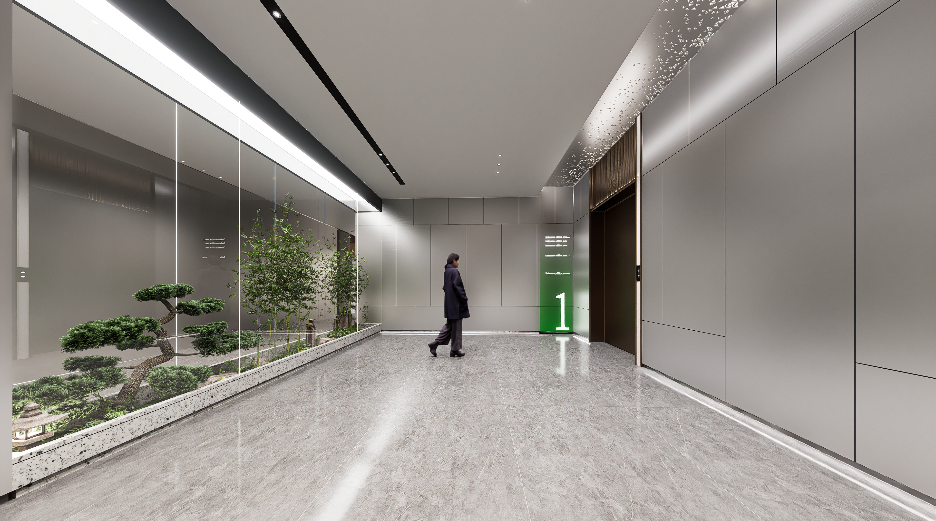 5000m²药企总部办公设计|以严谨空间承载科创初心(图3) 电梯厅 (1).png